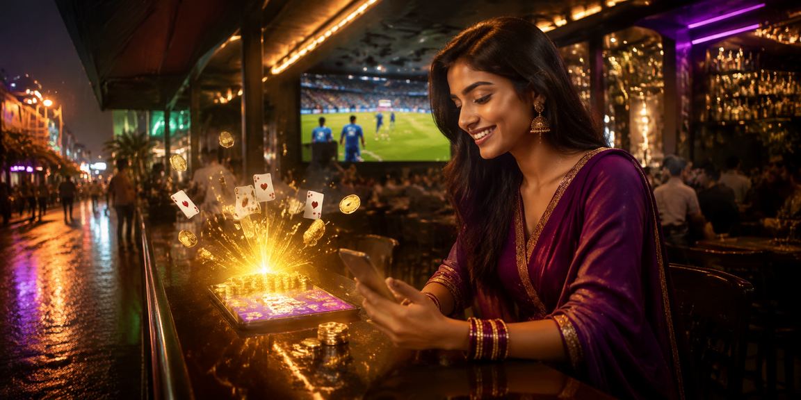 Cricket enthusiasts gathering at a night market in India to watch and bet